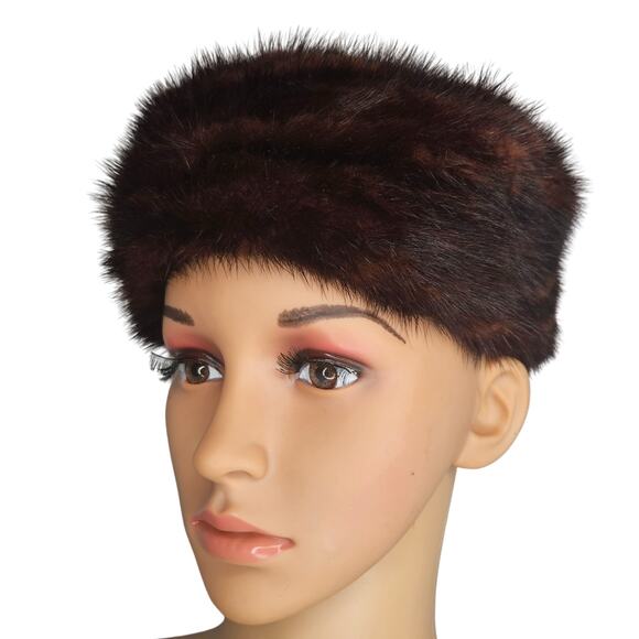 1950s Genuine Mink Fur Chestnut Dark Brown Livingston Bros Ladies Cloche Hat OS - Picture 1 of 8